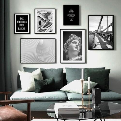 Black And White Photo Girl Bridge Statue Street Wall Art Canvas Painting Nordic Posters And Prints Wall Pictures For Living Room