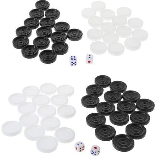 30pcs Black & White Backgammon Chess Plastic International Draughts Checkers