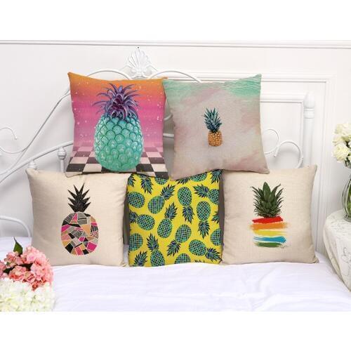 Decorative Pillow Case Color Painting pineapple Pillowcase 17.5 Inch Cotton Linen Chair Seat Throw Pillow Cover P1045