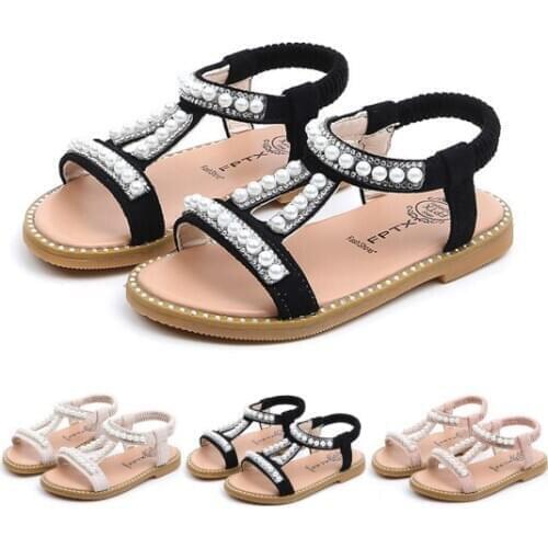 Kids Shoes For Girls New Summer Sandals Children Pearl Beading wedges beach Sandals Enfants School Flat Shoe For Baby EU 21-30