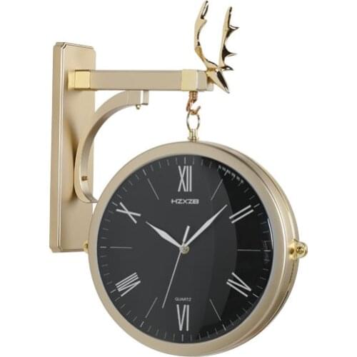 Double Sided Round Wall Mount Station Clocks Watchs Double Face Wall Clock Vintage Retro Home Decor Metal Frame Glass Dial Cover