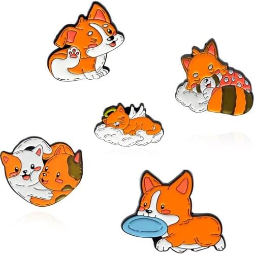 Cute Dog Enamel Lapel Pins Badges Fashion Women Cartoons Brooches On Backpack Mini Hijab Pins Anime Brooch Badges For Clothes