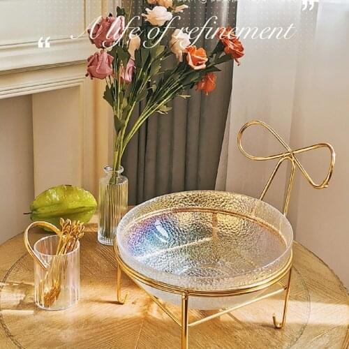 European Luxury Glass Fruit Plate Household Fruit Salad Bowl Restaurant Hotel Decoration Living Room Tea Table Snack Plate