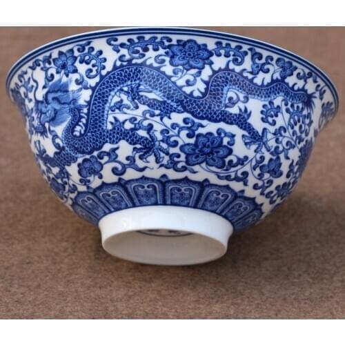 Jingdezhen porcelain antique porcelain home decoration Ming and Qing blue and white porcelain double dragon bowl