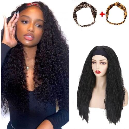 HAIRRO Headband Wigs For African American Black Women Glueless Half Wig With Head band Brazilian Yaki Hair With Headband
