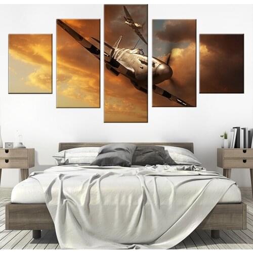 Canvas HD Printed Pictures Wall Artwork 5 Panel Aircraft Landscape Painting Home Decoration Modular Poster For Bedroom Framework