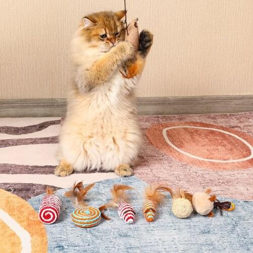 Cat Toys For Indoor Cats Cat Feather Toys Gift Box Set Cat Toys Wooden Sisal Feather Bell Ball Combination