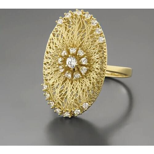 Newest Design Gold Color Bird Nest Hollow Network Rings Punk Color Rhinestone Wedding Banquet Rings For Women Gifts Accessories