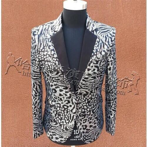 Leopard Camouflage Sequins suits mens designs masculino homme terno stage singers mens blazer dance clothes jacket star style