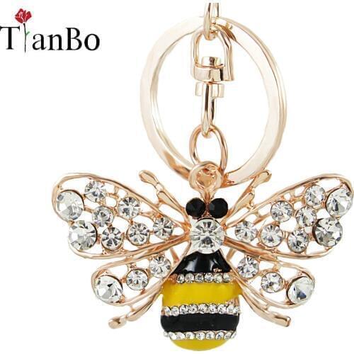 Creative Crystal Rhinestone Bee Honey Keychains Keyring Women Car Bag Charms Trinket Key Ring Holder Pendant Christmas Jewellery