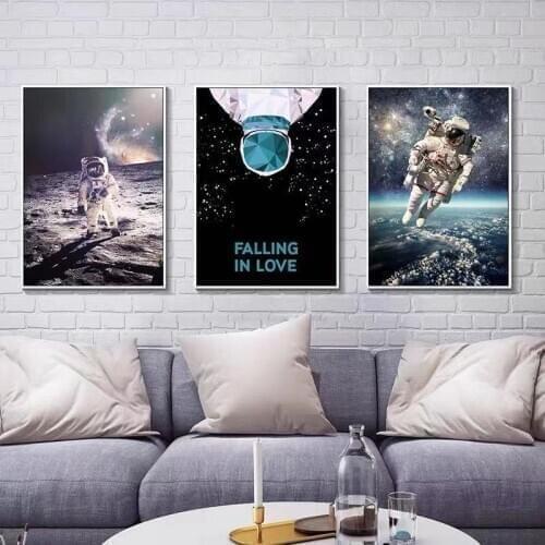 Creative Nordic Astronaut Starry Sky Astronaut Sci-Fi Poster Childrens Room Wall Decoration Painting Core Canvas Print