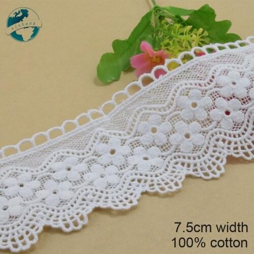 3yards 7.5cm white 100% cotton embroidery lace french lace ribbon fabric guipure diy trims knitting sewing Accessories#4004