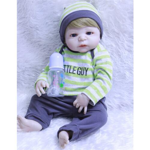 Blonde hair wig bebe boy reborn 23"57cm full silicone reborn baby dolls toys creative child lover gift bebe alive reborn bonecas