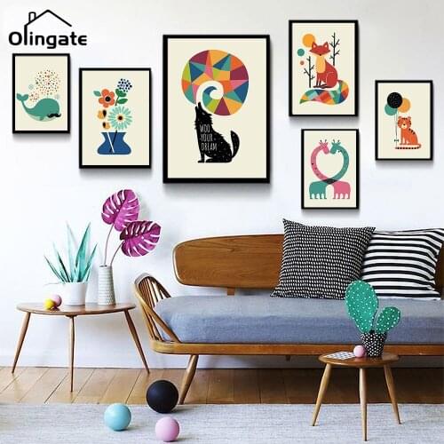 Fox Giraffe Elephant Cartoon Animal Wall Art Canvas Painting Nordic Poster and Prints Wall Picture Baby Kids Room Home Decor