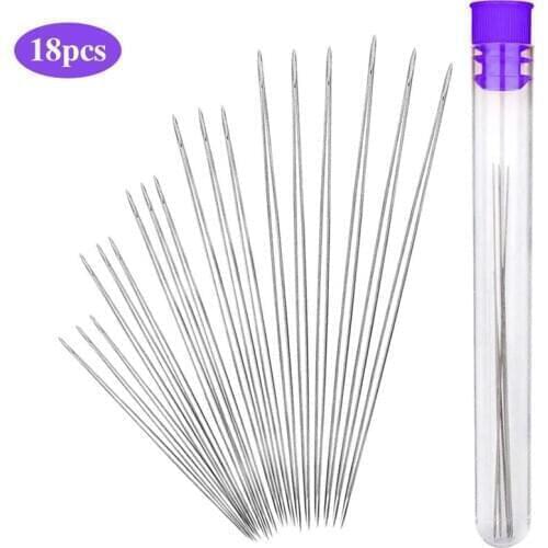 LMDZ 18 Pcs 6 Sizes Beading Craft Hand Sewing Needle Big Eye Beading Needles Set with Needle Bottle Jewelry Making Tool