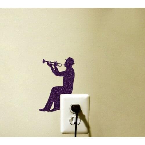 Man Wearing A Hat Playing Trumpet Light Switch Velvet Sticker And Musical Art Decal Removable Vinyl Mural GA282