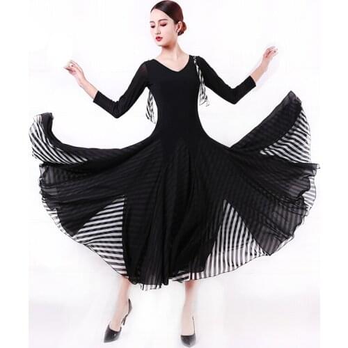 NEW Black Ballroom Competition Dance Dress Women Modern Waltz Tango Standard Dress
