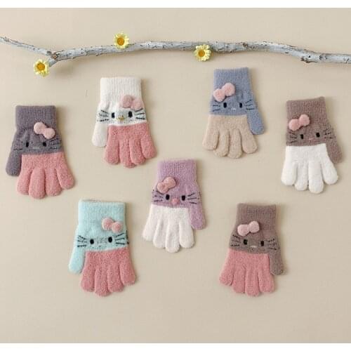 New Cute Cartoon Cat Gloves Winter Thick Knit Baby Kids Newborn Mittens Children Keep Finger Warm Gloves For Baby 3-8 Years Old