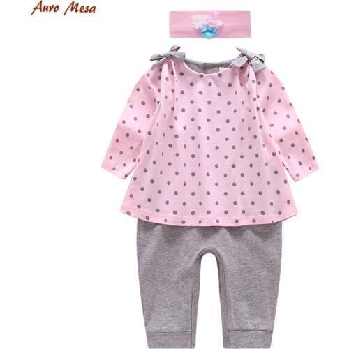 New Baby Girls Polka l Romper with Hairband 100% Cotton Cute Baby Pink Infant Jumpsuits