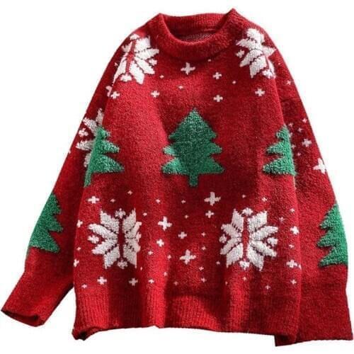 New Sweater Women Loose Wear Lazy Autumn and Winter Students Artistic All-match Retro Christmas Pullover Knitting Shirt Top Fur