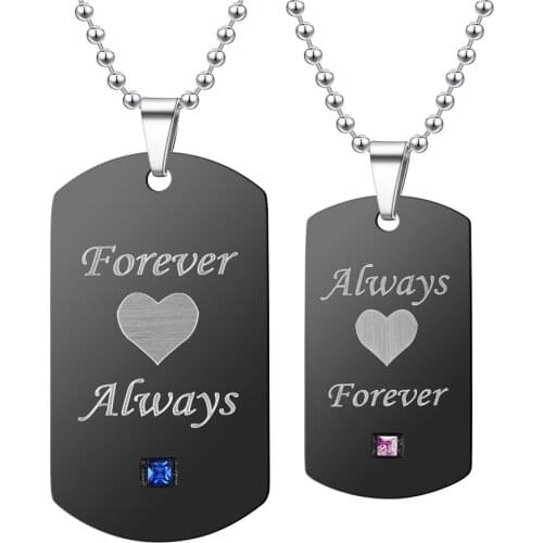 His Always & Her Forever Couple Necklaces Black Tag Stainless Steel Pendant Crytal Rose Heart Star Figure Charm Love Necklace