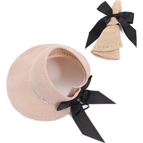 2020 Bow Beach Straw Hats Womens Casual Summer Sun hat Foldable Wide Brim visor hat female sun hats easy to carry travel cap