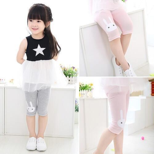 Cute Rabbit Printed Girls Pants Children Kids Trousers Legging Girl Bottom Children Girls Leggings Summer Knee Length Pants