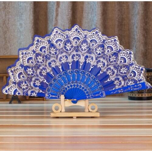 Folding Fans Hollow Lace Chinese Style Dance Wedding Hand Fan Folding Held Flowers Fans Decorative 2021 New Held Flower Fan #50g