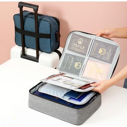 Large Capacity Multi-layer Document Tickets Storage Bag Certificate File Organizer Case Home Travel Passport Cards Bag with Lock