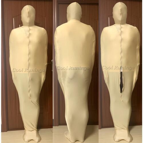 Flesh Nude Mummy Unisex Front zipper Spandex Mummy Zentai Suit Costumes Sleeping Bag With internal Sleeves