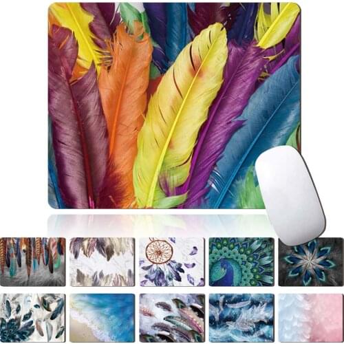 Comfortable Mouse Pad Feather Print Series Desktop Non-slip PU Leather Pad PC Mouse Pad Gaming Mat for PC Laptop