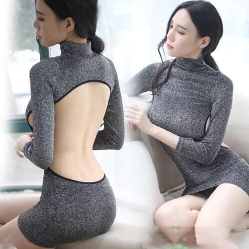 High end black silver silk tight tight package hip night shop photography dinner dress ladies uniform temptation nightclub show