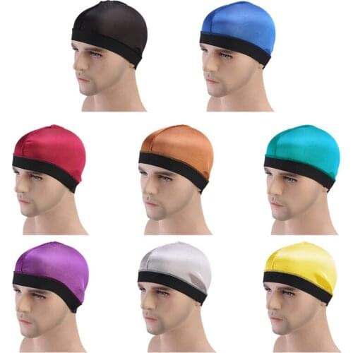 High Quality Dome Wave Cap Silk Bonnet Satin Elastic Breathable Turban Hat Hair Headwear Bonnets Hats For Fedoras For Adult