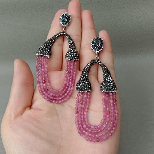 Natural 4mm faceted Round Red Tourmaline Black Macarsite Stud Earrings vintage for women