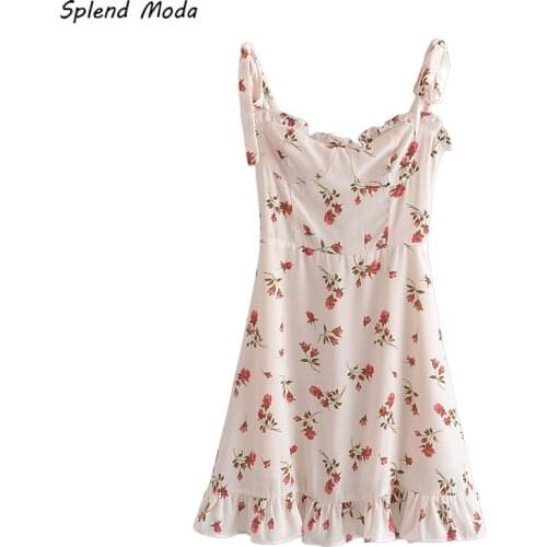 2021 Summer French Prairie Chic Fresh Flower Print Slim-Fitting Edible Tree Fungus Lace-Up Dress Women A-Line Fashion Vestido