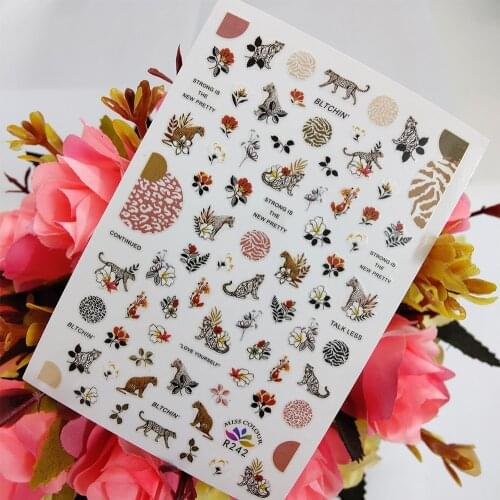 Animal Leopard Tiger Flowers 3D Stickers for Nails Decoraciones Manicure Design Art Sticker Self Adhesive Sliders foil on Nails