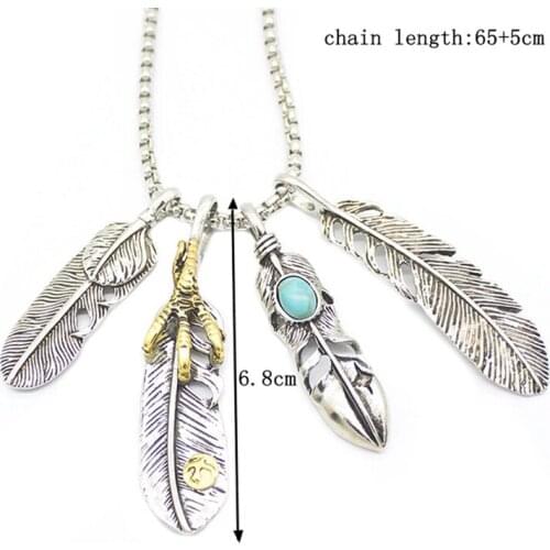 2019 Vintage Long Necklace Men Eagle Claw Feather Pendant Necklaces Male Colar Leaf Boho Summer Jewelry Beach Collier