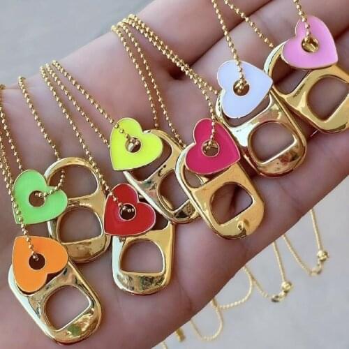 8Pcs 2021 new fashion gold plated Soda Pop Tab Charm pendant necklace,hot enamel heart necklace jewelry