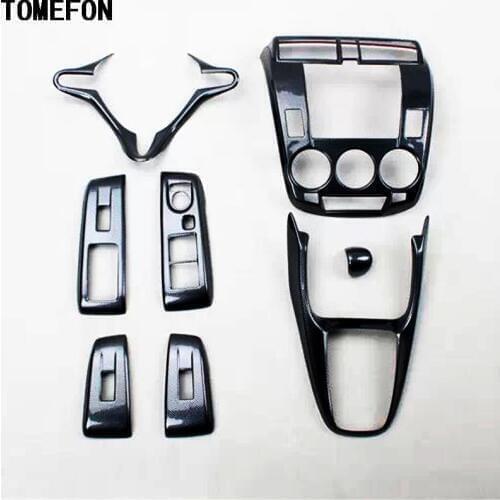 For Honda City 2008-2012 LHD AT Carbon Fiber Paint Gear Shift Window Botton Air Conditioning Switch Interior Accessories 8pcs