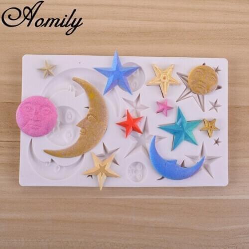 Aomily Star Moon Sun Shaped DIY Handmade Fondant Cake Mold Sugar Craft Chocolate Moulds Tools Silicone Molds Baking Supplies