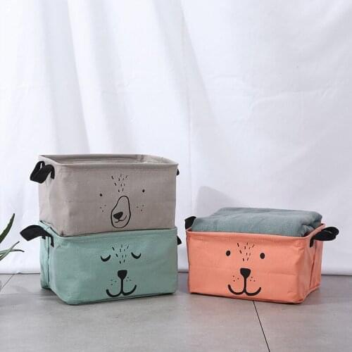 Large Folding Laundry Basket Cartoon Waterproof Cotton Linen Sundries Storage Box Cabinet Underwear Cloths Bath Towel Organizer