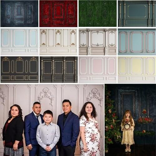 Photography Dark Retro Door Backdrops for Family Kids Birthday Red Blue Wood Photocall Adult Portrait Photo Studio Background