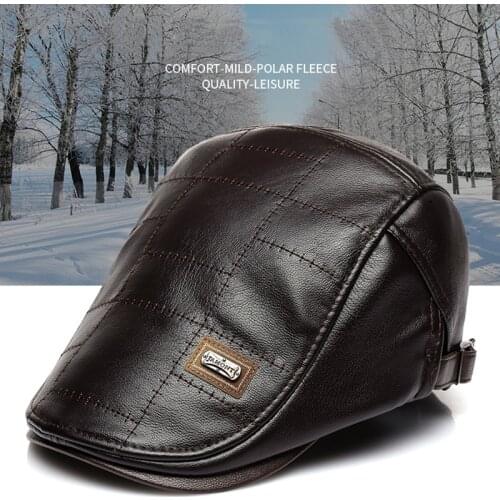 PU Leather Newsboy Hats Men Cap Plain Duckbill Visor Peaked Hat Autumn Winter Warm Flat Forward Caps Beret Gatsby Hats Berets