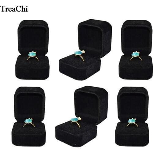 6Pcs/Lot Classic Ring Jewelry Display Case Square Black Velvet Engagement Party Ring Storage Packaging Gift Jewelry Box Bulk