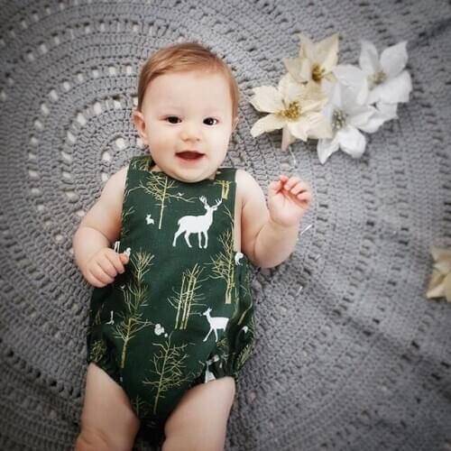 New Born Baby’s Jumpsuit, Toddler Boy Girl Christmas Themed Sleeveless Reindeer Print Short Pants Vest One-piece Romper