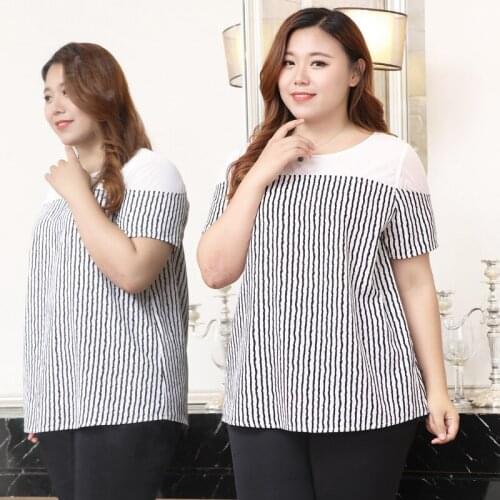Summer Blouses Striped Stitching Women Tops 4XL To 10XL Extra Plus Size Blusas Mujer De Moda Woman Outerwear T18018