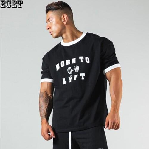 Summer gyms fashion mens sportswear cotton splicing casual tops mens short-sleeved loose T-shirts outdoor fitness clothes
