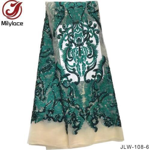 Milylace Latest African lace fabric special embroidery tulle lace fabric with sequins 5 yards net lace for party dresses JLW-108