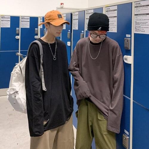 Man Graphic t Shirts O-Neck Fashion Couple Tees Autumn 2021 Mens Long-Sleeved T-Shirt Solid Color Casual Harajuku