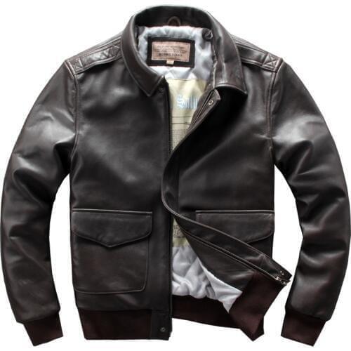 Factory 2020 New Men Brown Genuine Leather Jacket Fashion Air force flight A1 Pilot Sheepskin Jacket Russia Winter Coats
